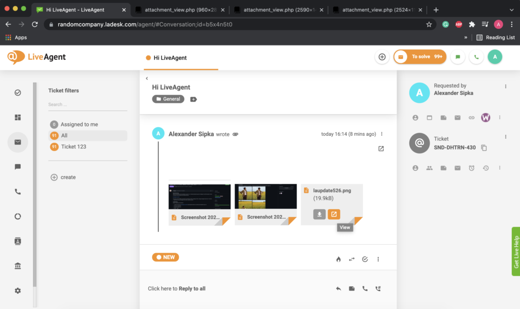 Anhänge im Webbrowser in mehreren Registerkarten geöffnet