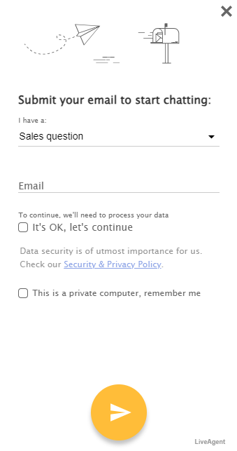 Example of a pre-chat survey provided by LiveAgent software.