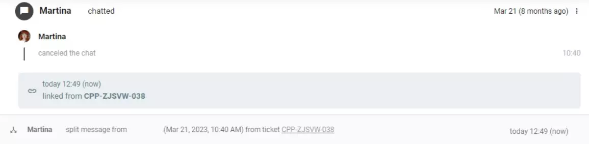 Aufteilen der Kundenkommunikation in zwei separate Tickets in LiveAgent