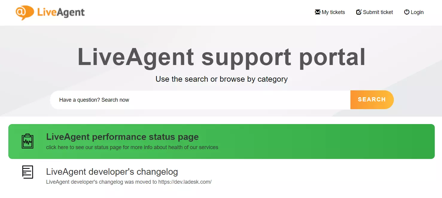 LiveAgent - Bild des Support-Portals mit Suchleiste