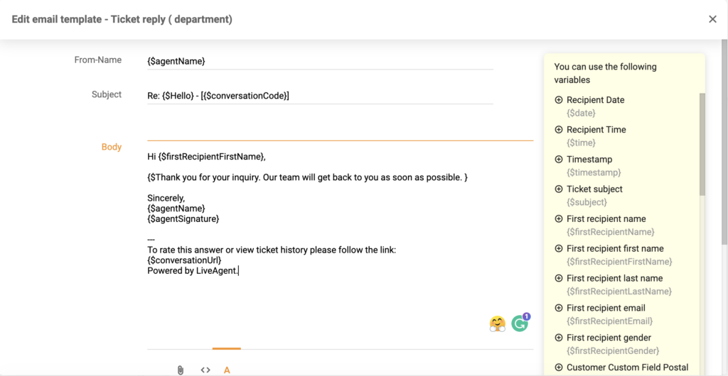 Neuer Template-Editor in LiveAgent 5.26