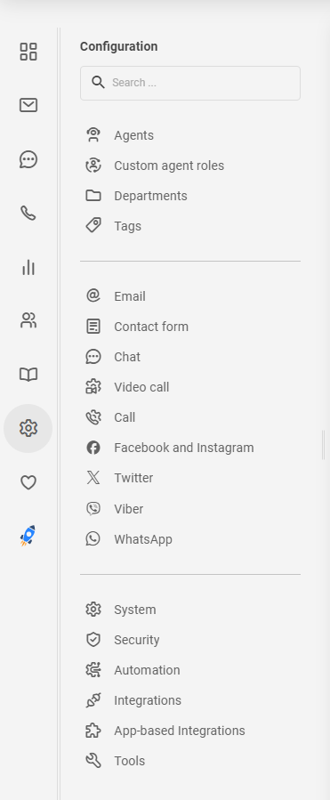 Liste der Symbole im LiveAgent-Menü