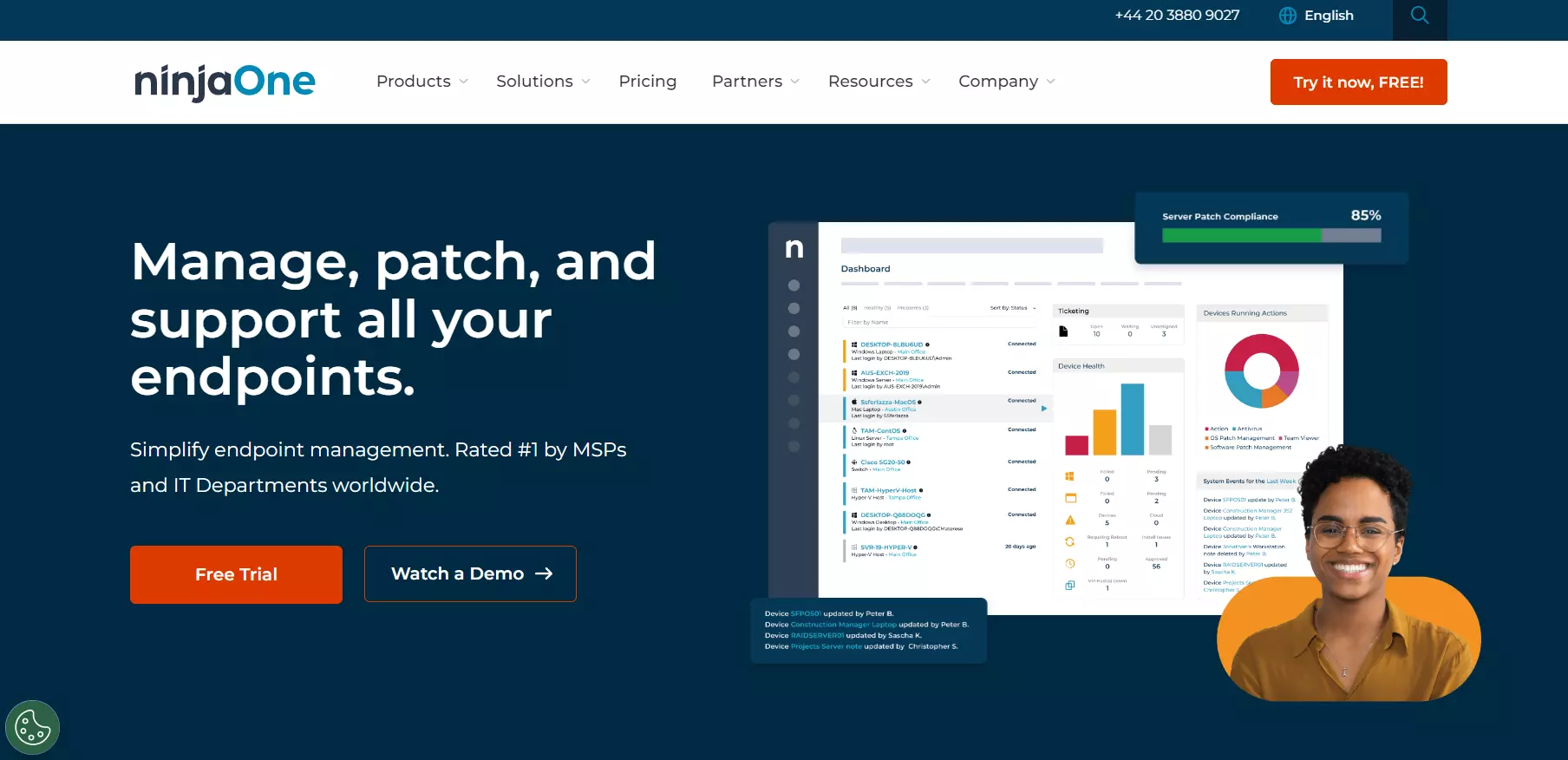 NinjaOne-Homepage - vollständige IT-Verwaltungsplattform