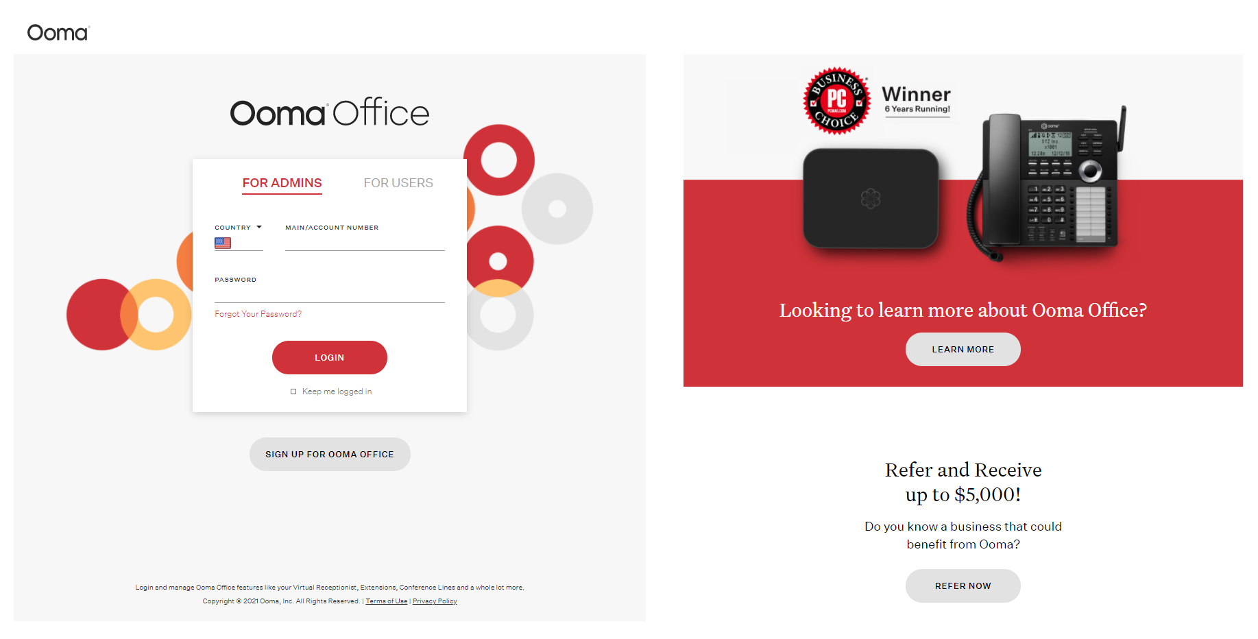Ooma Office Anbieter-Website