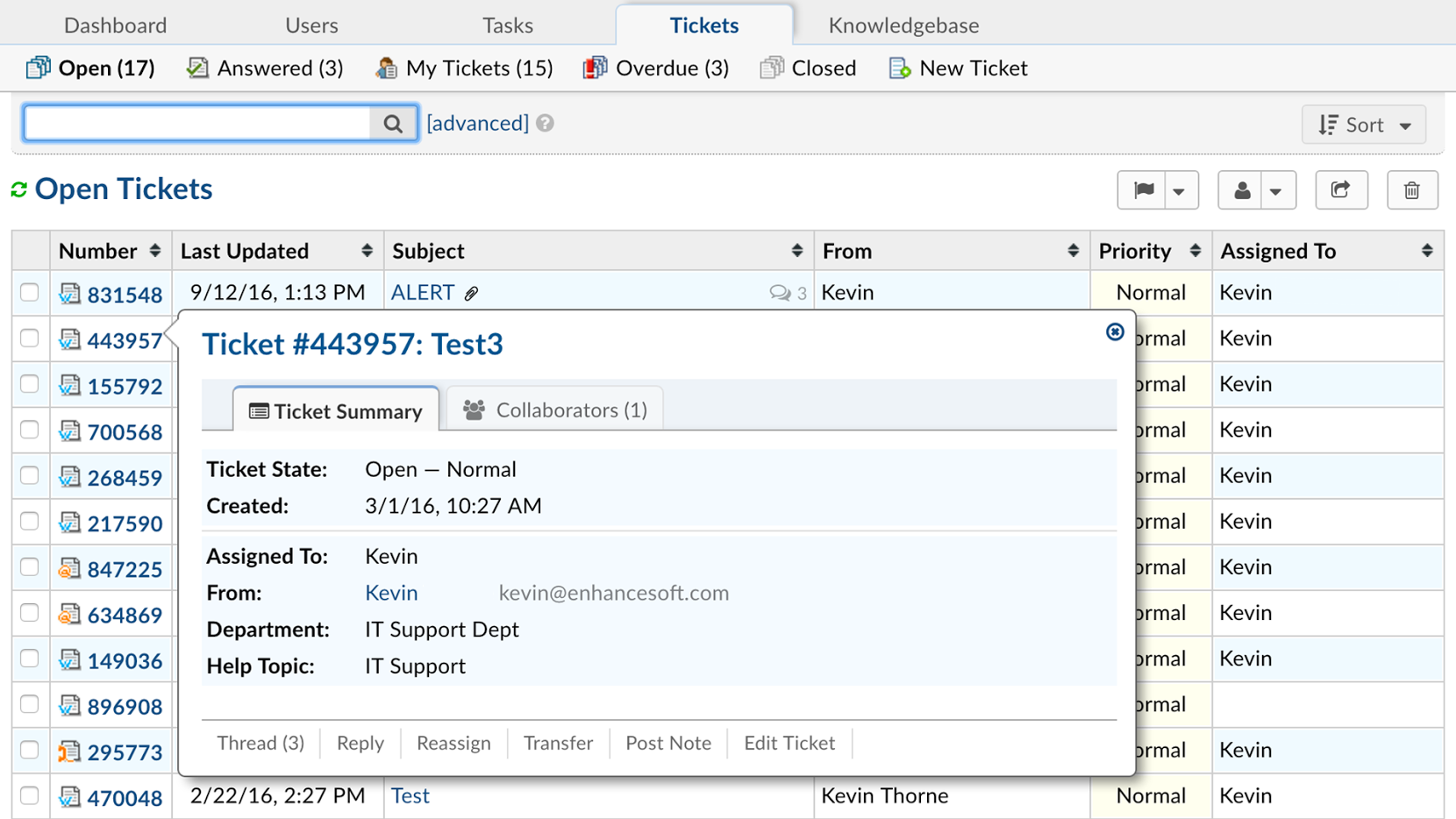 osTicket Agent-Panel mit Ticket-Warteschlange und Ticket-Übersicht