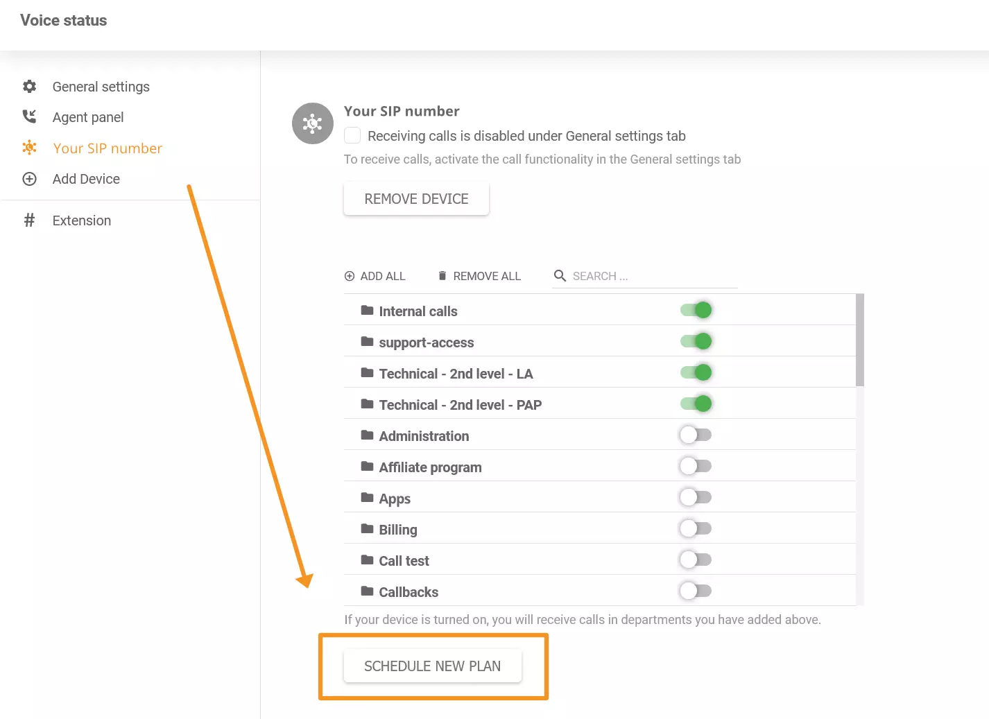 Ein Bild, das zeigt, wo die neue Telefonplaner-Funktion in LiveAgent zu finden ist