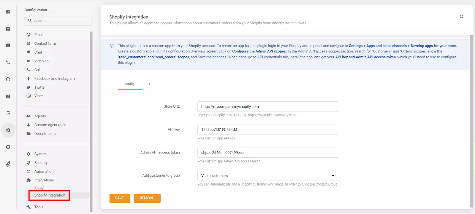 Platzieren des API-Schlüssels und des API-Zugriffstokens in der LiveAgent-Konfiguration