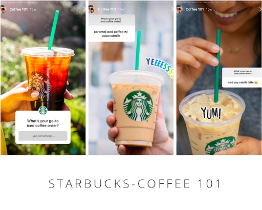 Starbucks Instagram Story, die Kunden nach ihrem Lieblings-Eiskaffee fragt