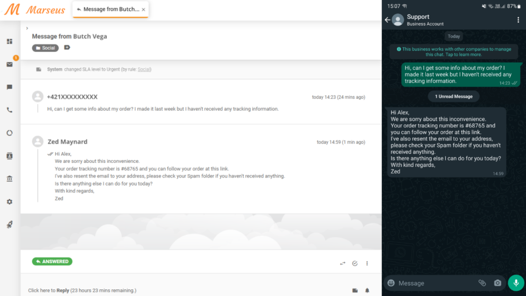 WhatsApp-Nachricht als Ticket in LiveAgent
