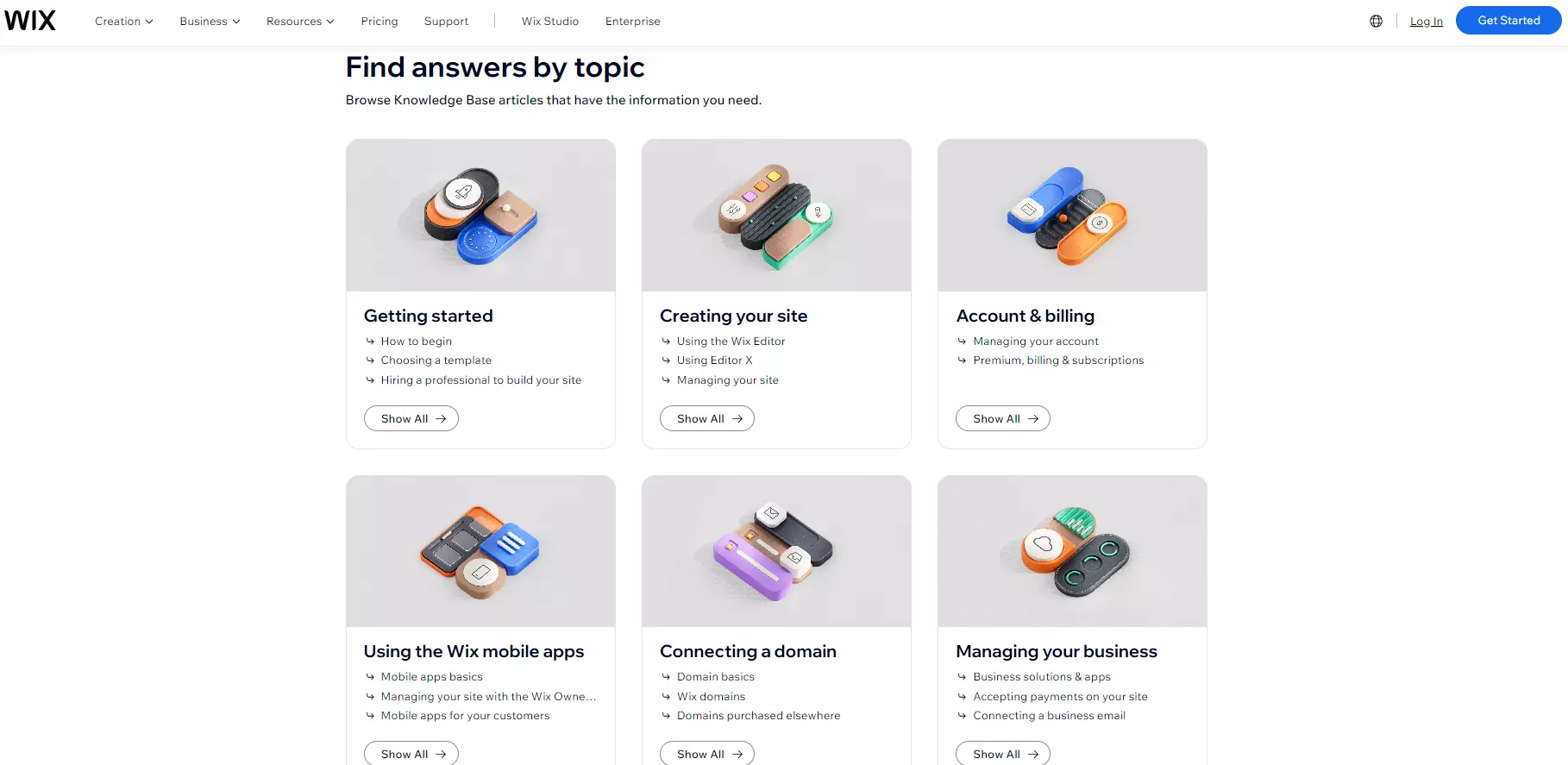 Wix Wissensdatenbank-Kategorisierung