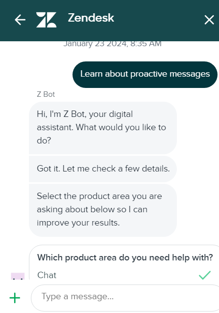 Bild zeigt, wie die Zendesk-Live-Chat-Konversation aussieht