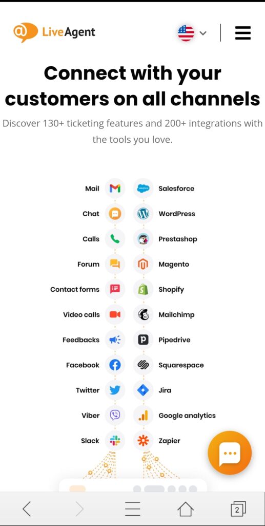 LiveAgent's mobile homepage