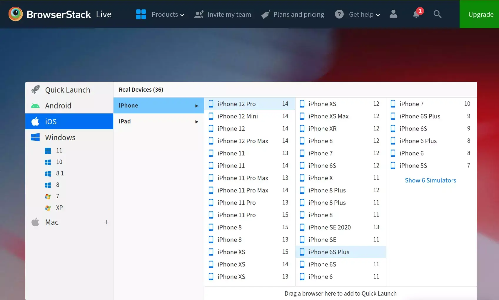 BrowserStack simuliert viele mobile Plattformen und Betriebssystemversionen