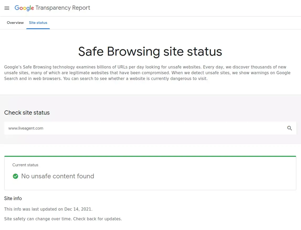 Überprüfen Sie den Safe Browsing-Status Ihrer Website