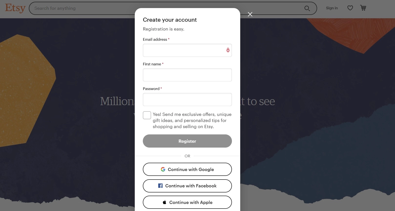 Etsy-Shop-Registrierung