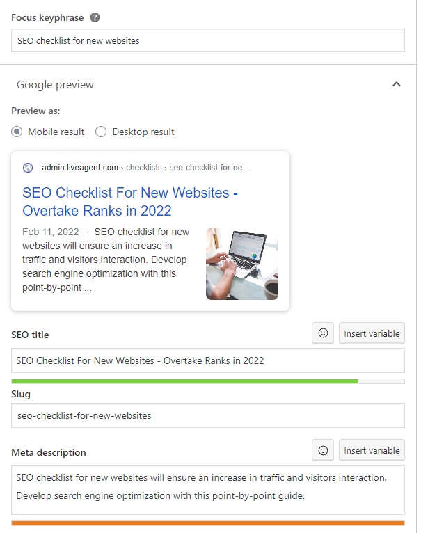 LiveAgent - Beispiel für Keyphrase, SEO-Titel und Meta-Beschreibung