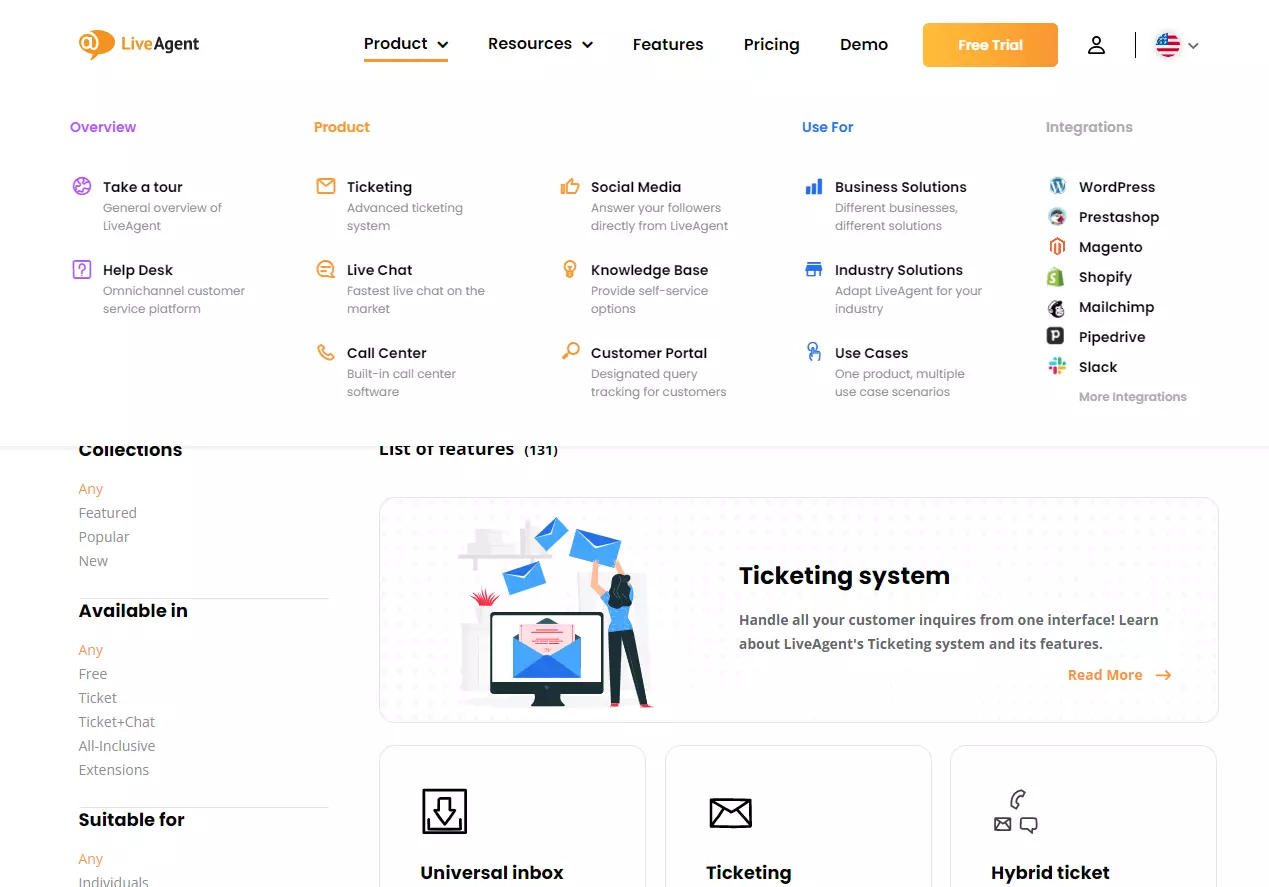 LiveAgent-Haupt- und Seitenkopf