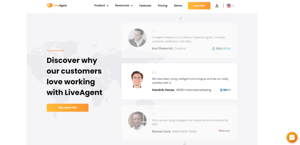 LiveAgent's Landingpage-Testimonials