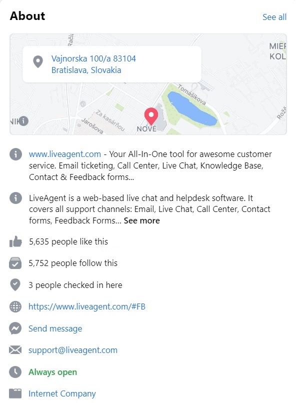 LiveAgent's Facebook-Biografie