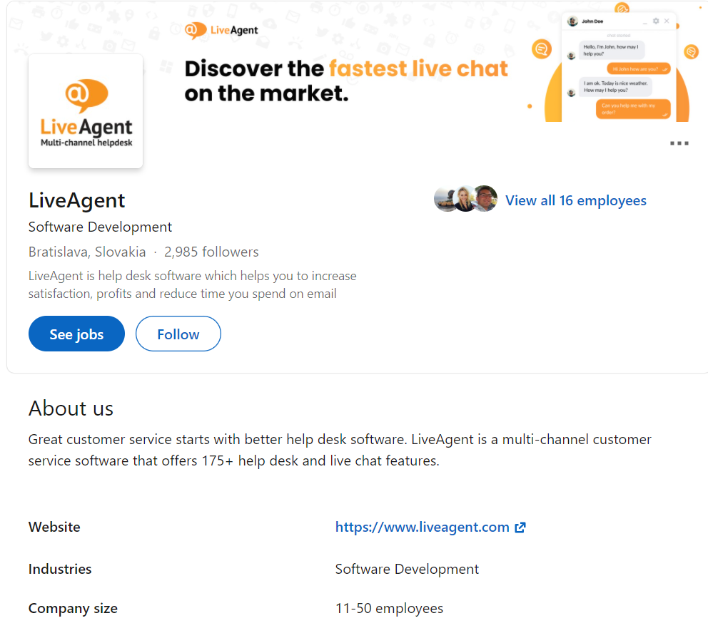 LiveAgent's LinkedIn-Profil