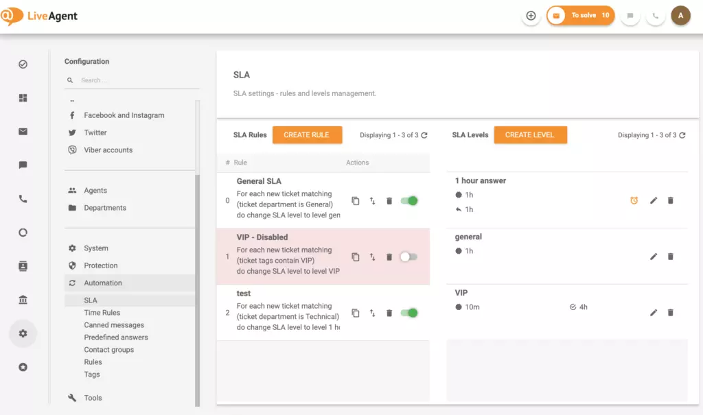 LiveAgent&rsquo;s Reaktions- und Lösungs-SLA-Zeit-Einstellungen