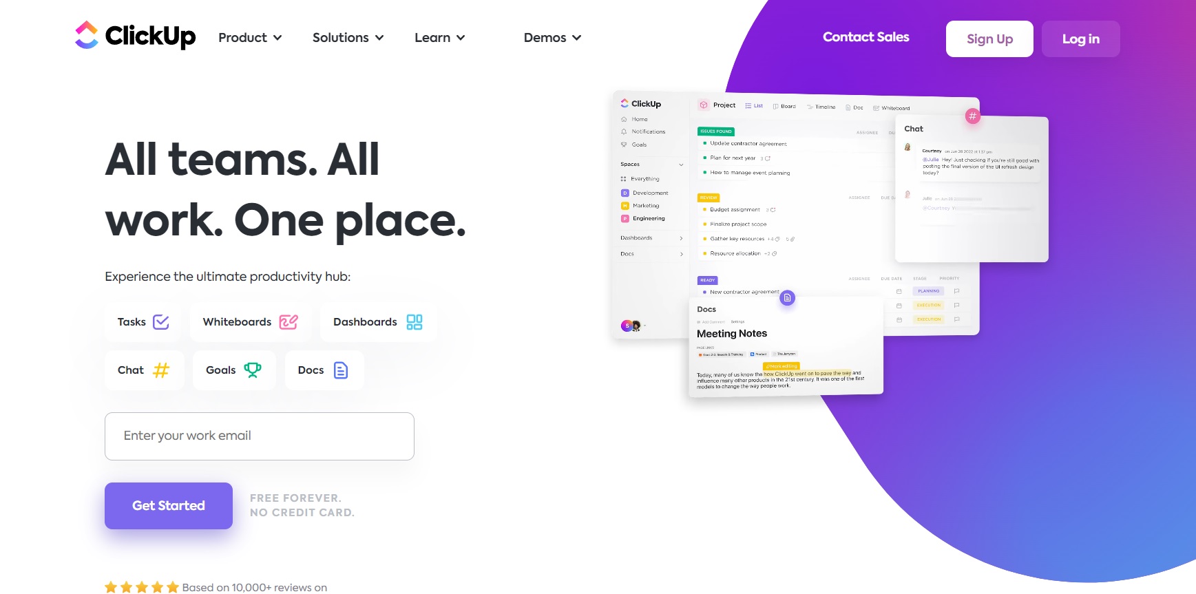 ClickUp-Startseite - planen, verfolgen und verwalten Sie Ihre Projekte einfach von einem Ort aus.