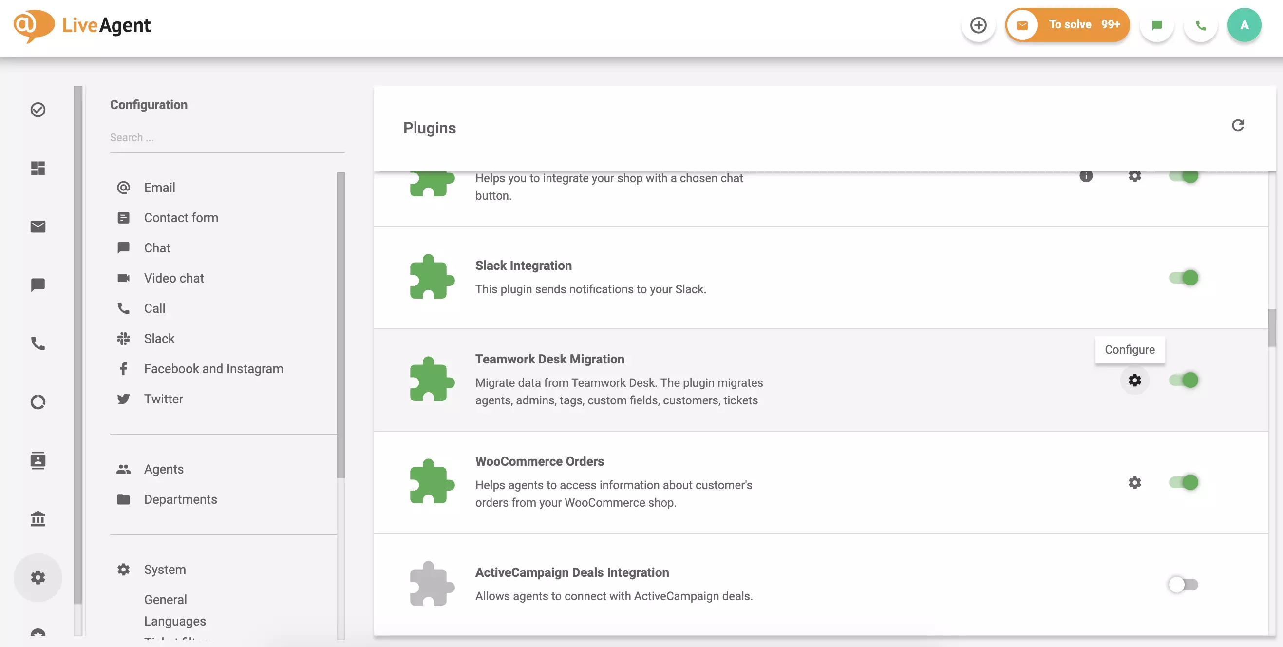 Klicken Sie auf Konfiguration im aktiven Plugin