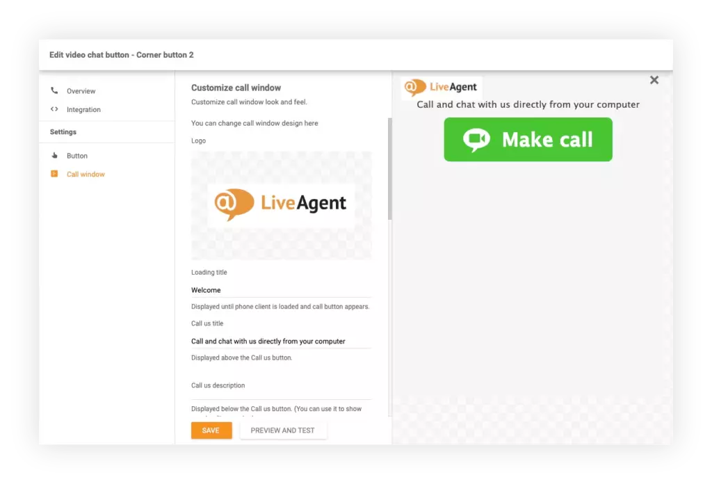 Video-Chat-Button-Einstellungen in LiveAgent