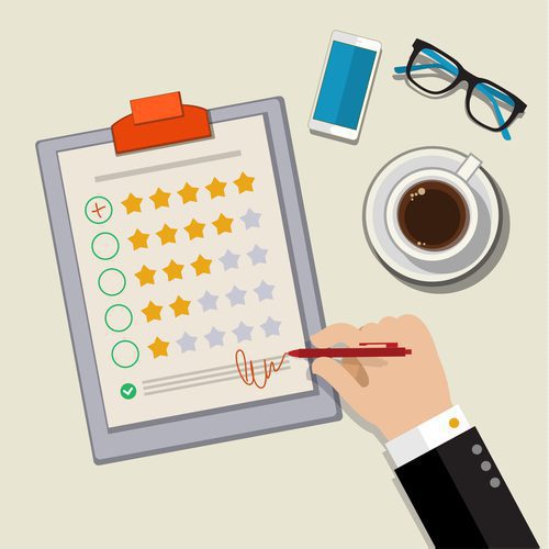 Kundenfeedback-Illustration - Hand, die ein ausgezeichnetes Zeichen in einer Umfrage ankreuzt