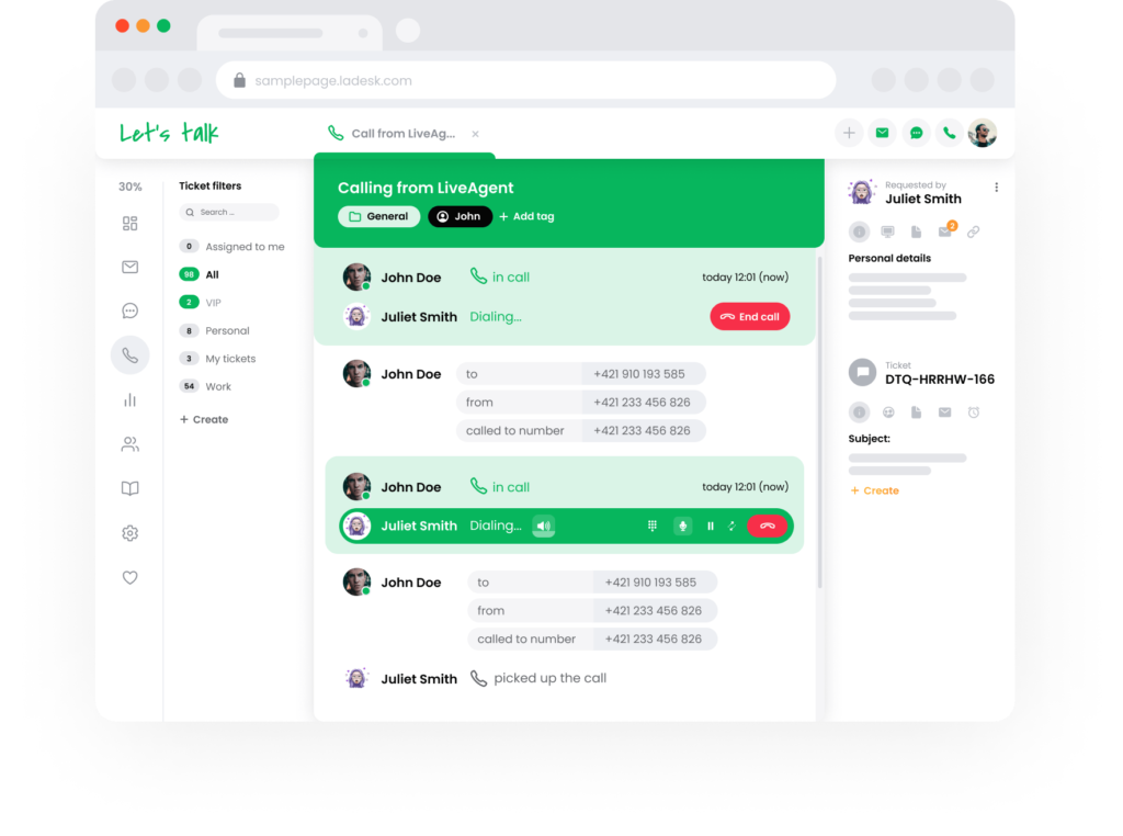 LiveAgent Call-Center-Support – Mockup