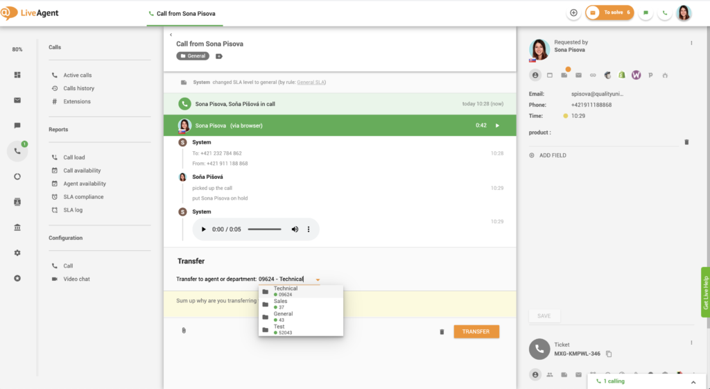 Screenshot der betreuten Anrufübertragung