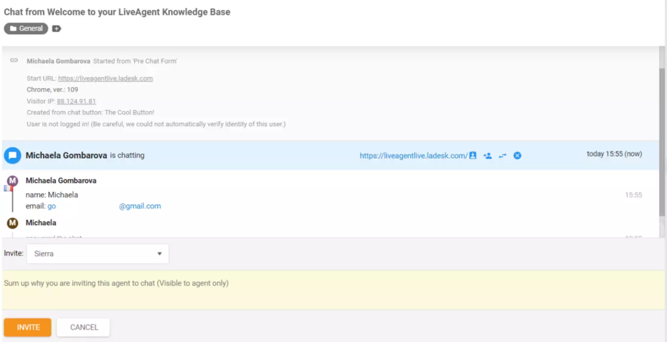 LiveAgent Agent zum Chat eingeladen