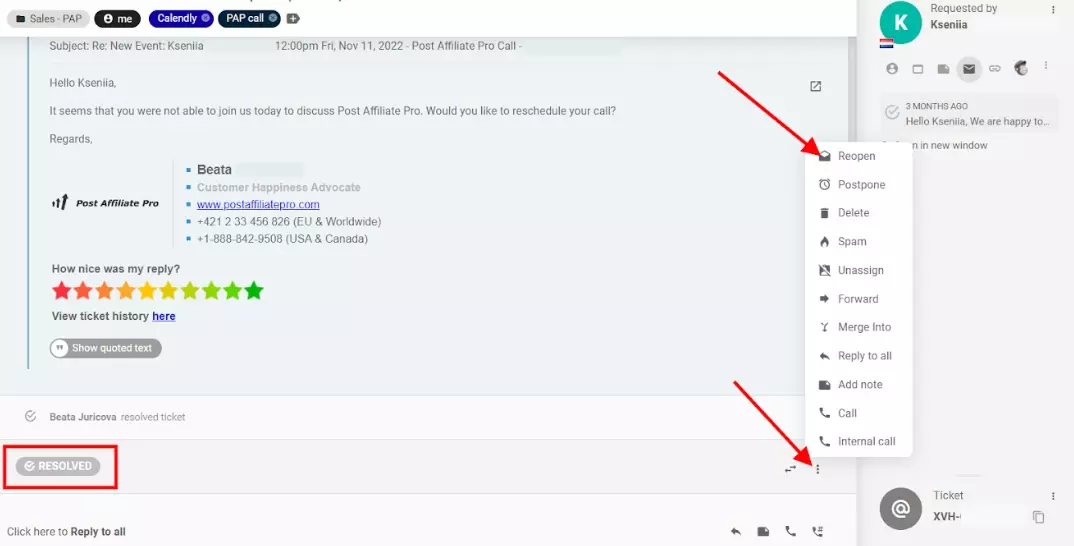 LiveAgent Ticket erneut öffnen