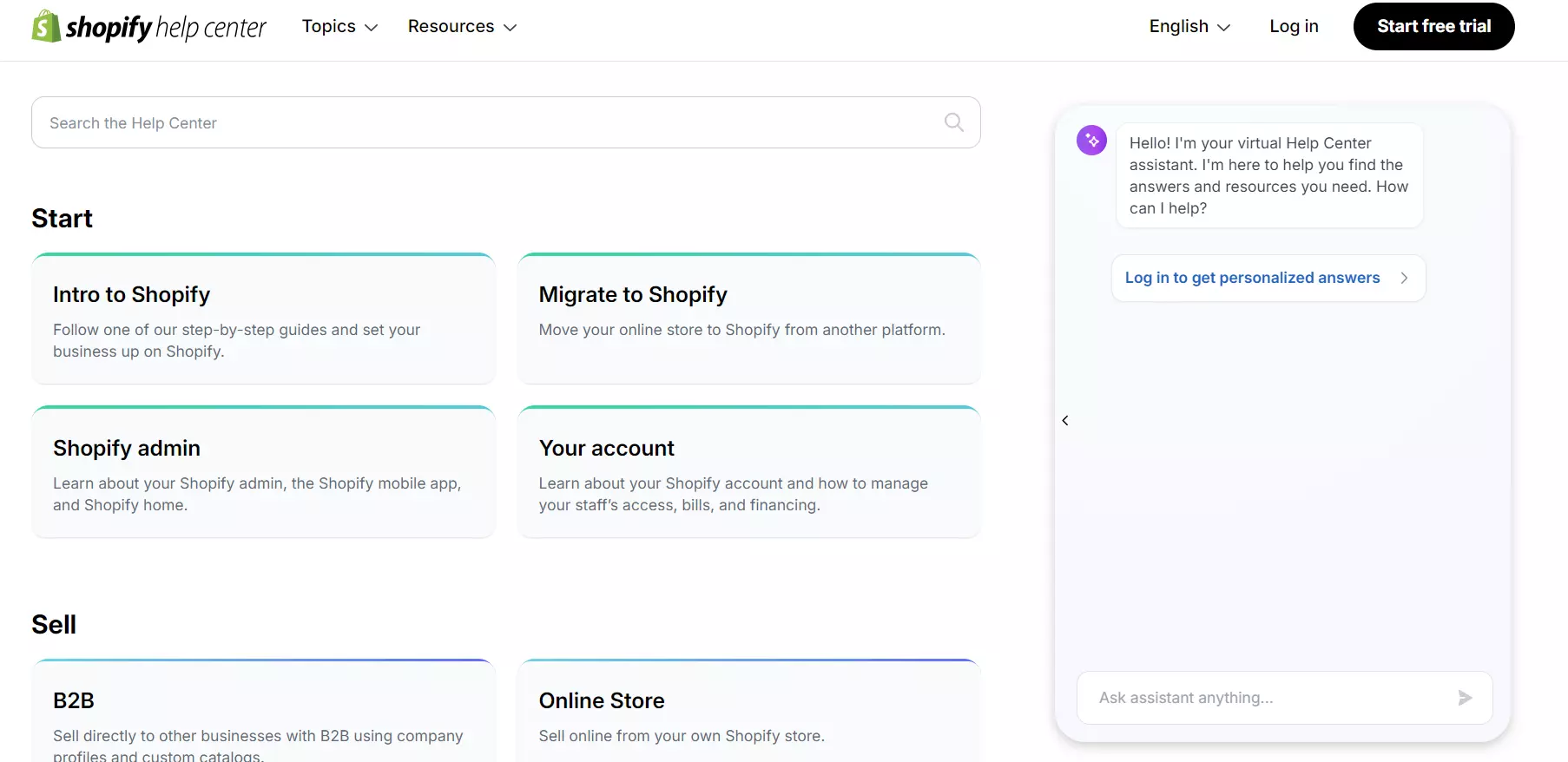Shopify-Homepage mit ihrer Chatbox mit einem Chatbot