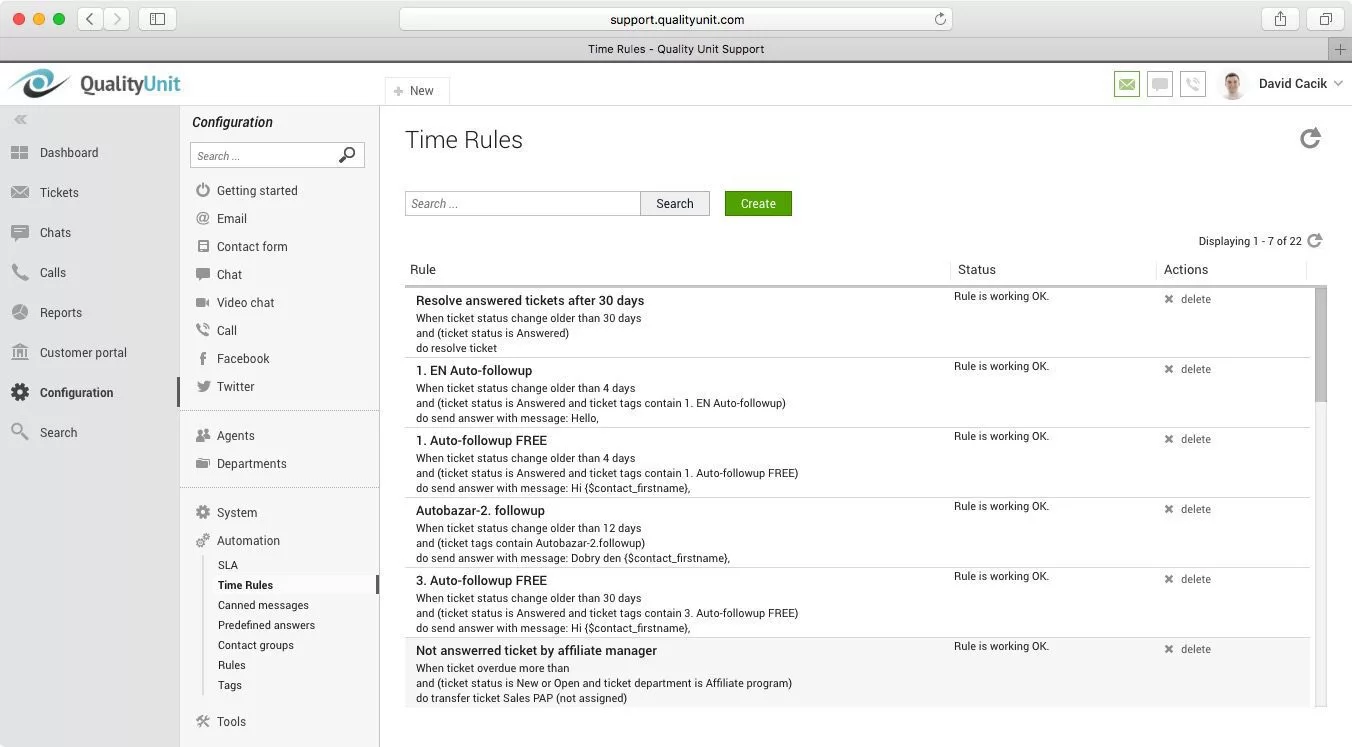 LiveAgent Zeitregeln
