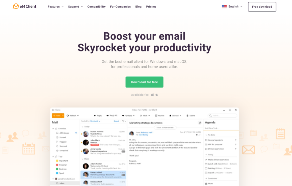 eM Client-Startseite