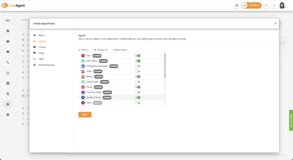 Agenten zu Abteilungen hinzufügen