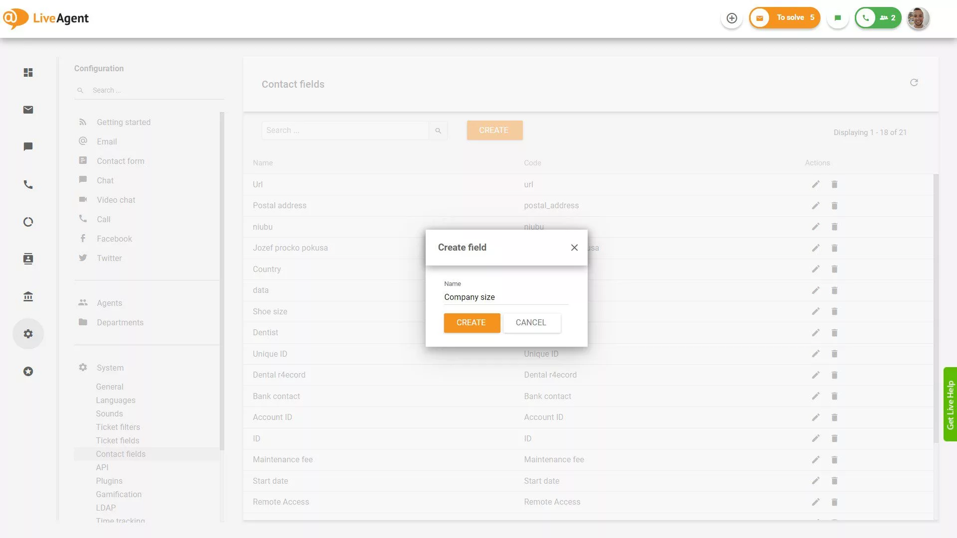 Kontaktfelder-Einstellungen hinzufügen