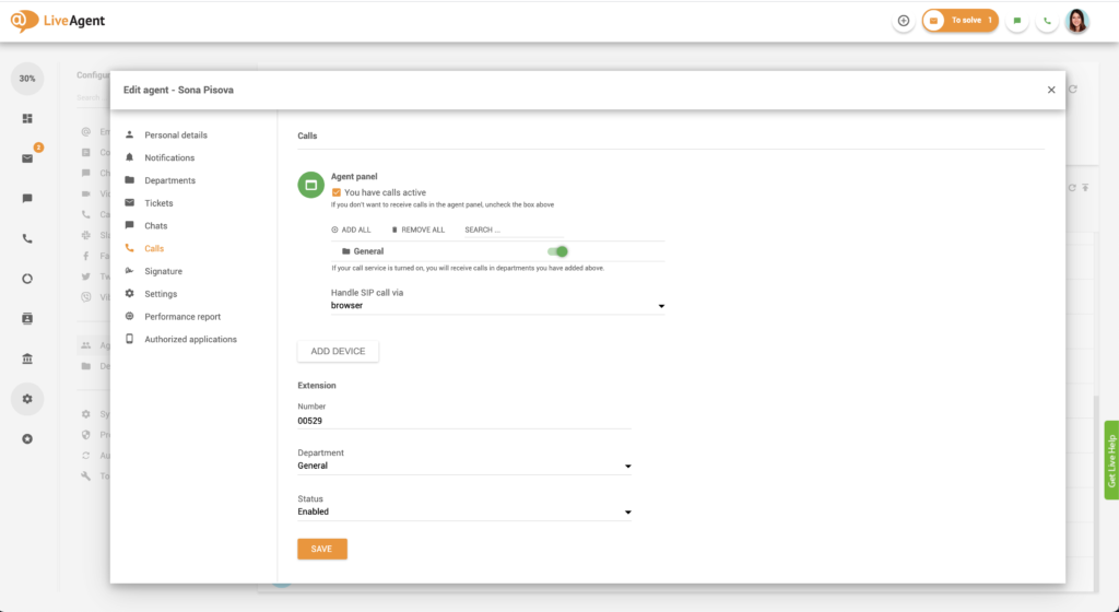 Einstellungen für Agenten-Anrufe