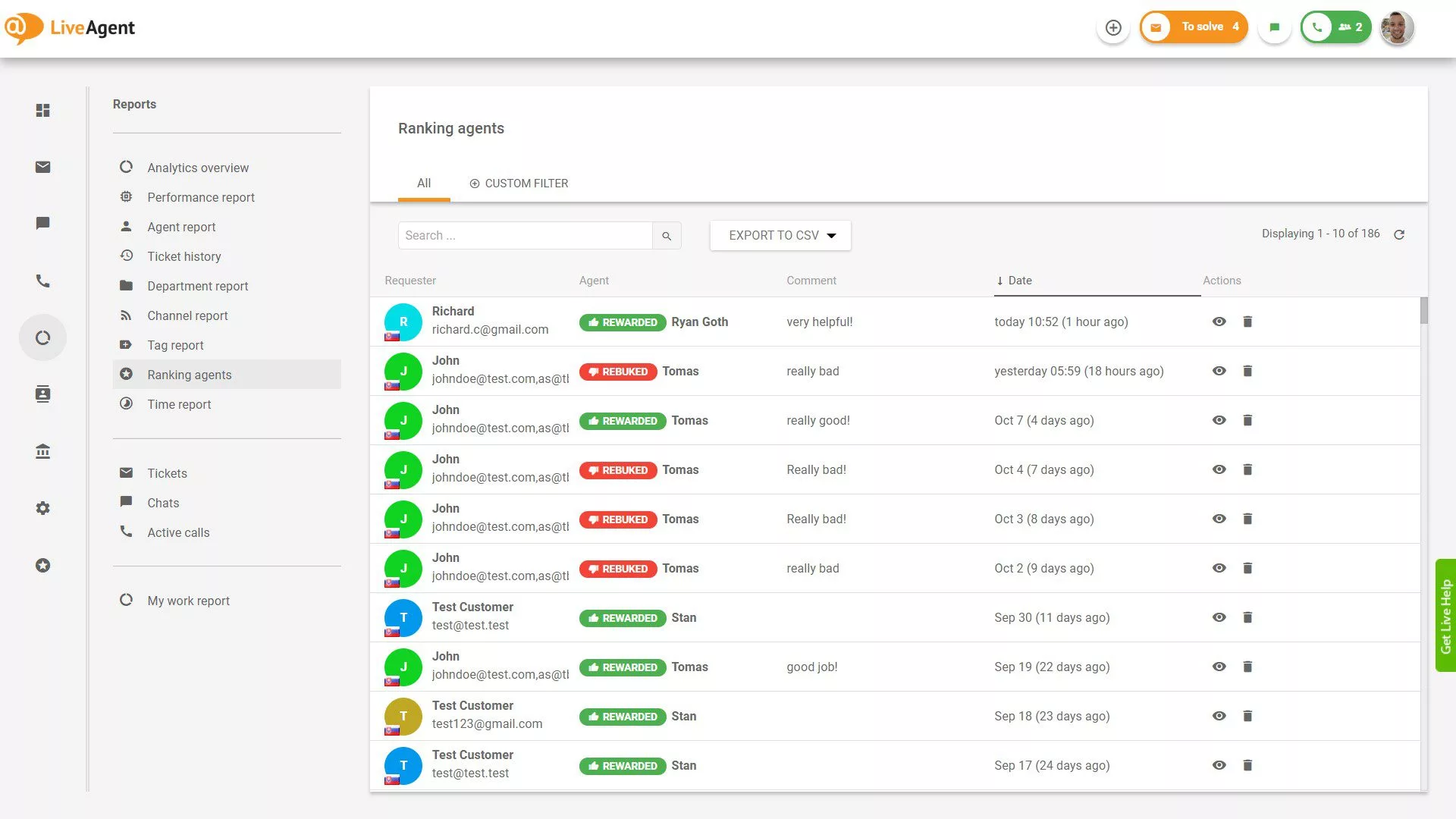Agent-Ranking-Übersicht in Berichten