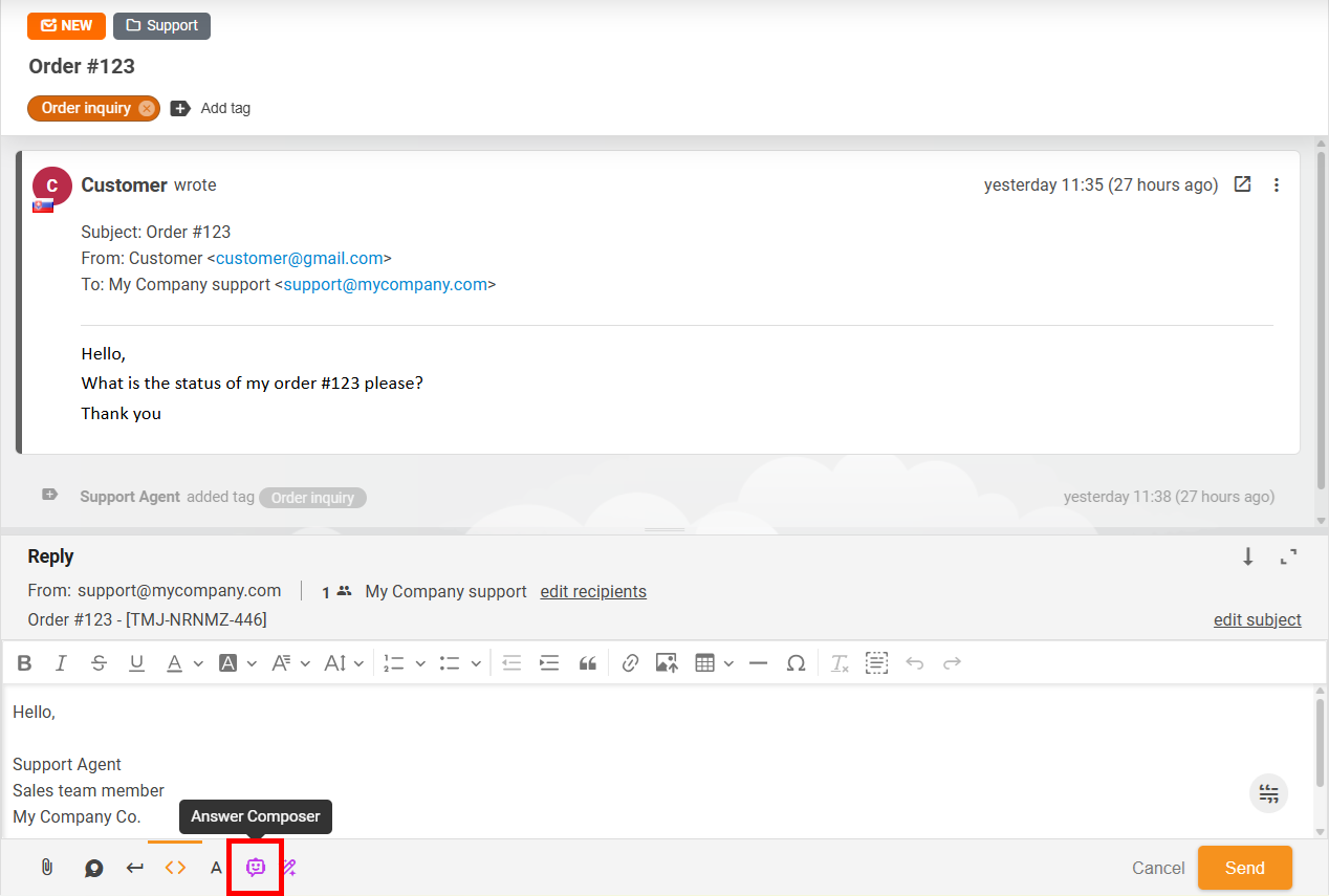 KI-Antwort-Composer-Schaltfläche