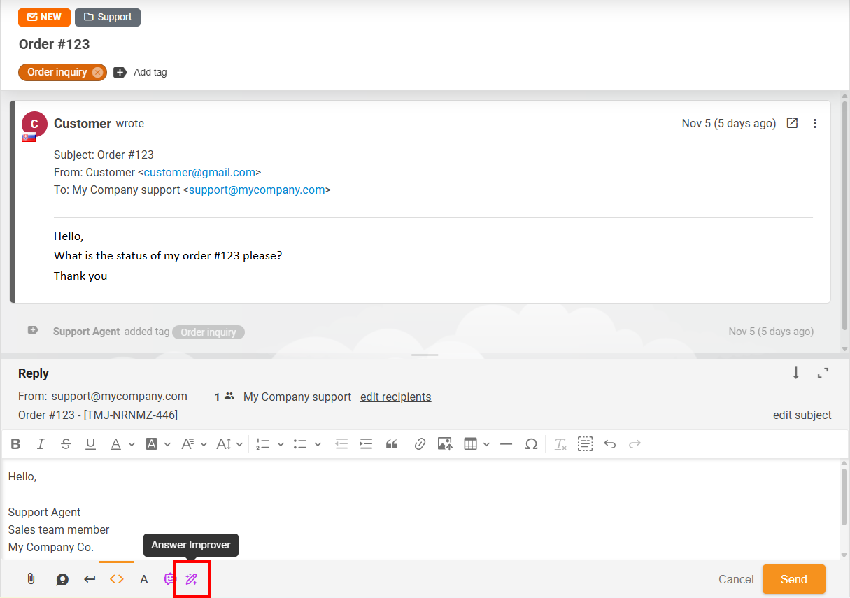 Fenster des Antwortverbesserers – allgemeine Ansicht