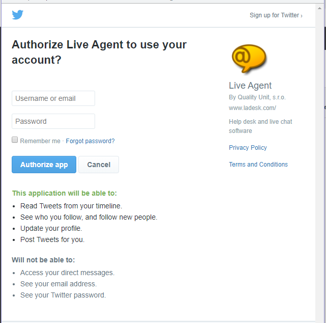 Twitter-App autorisieren