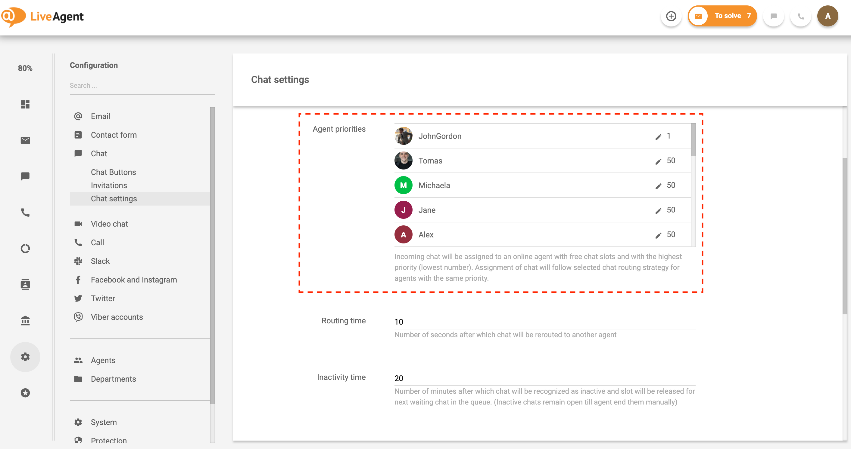 Automatische Chat-Verteilung Agenten-Prioritäten