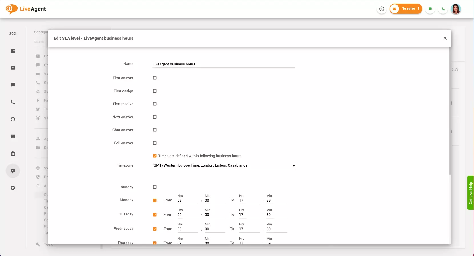 Geschäftszeiten-Setup