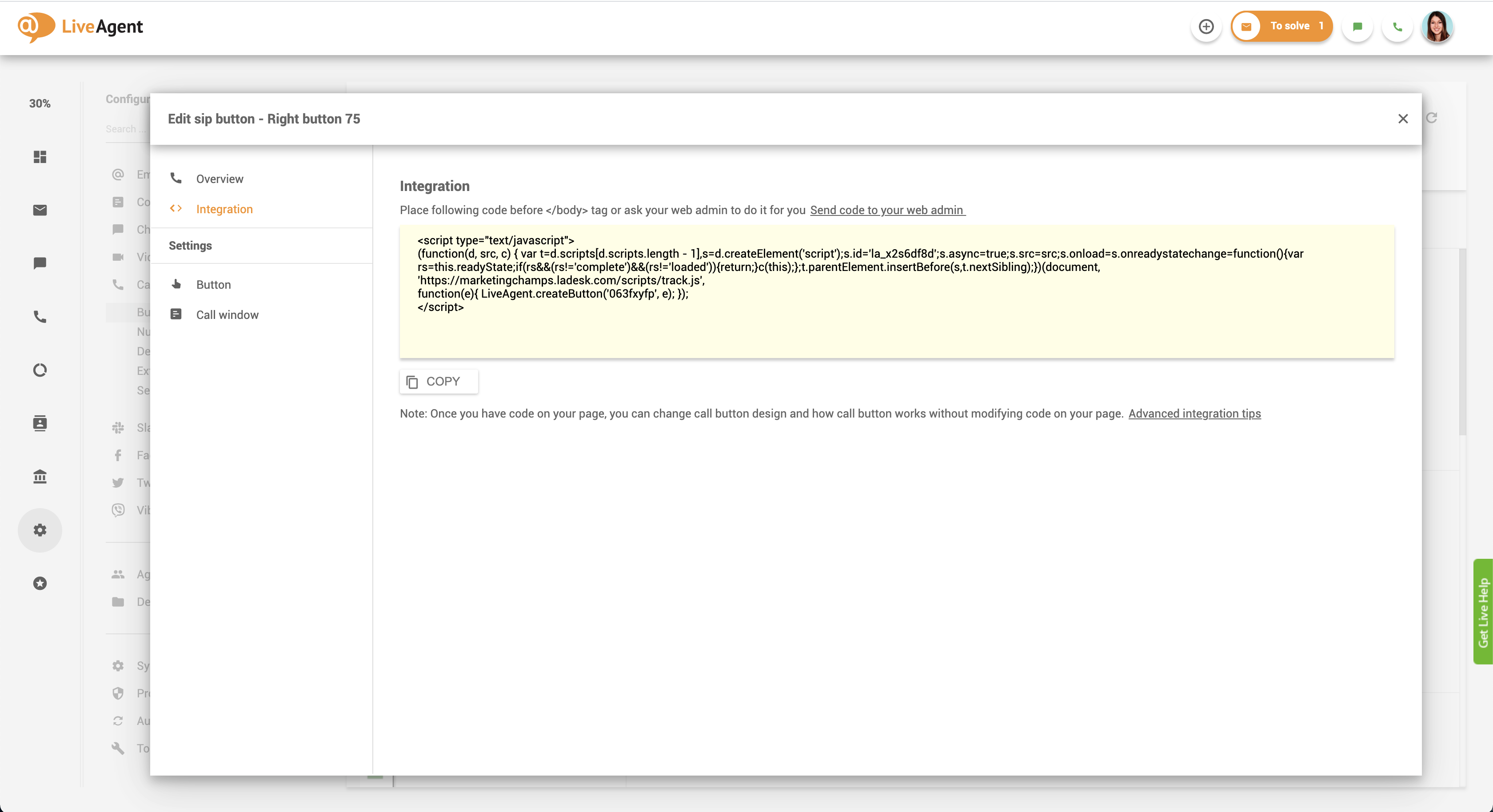 Call Button Integrationscode