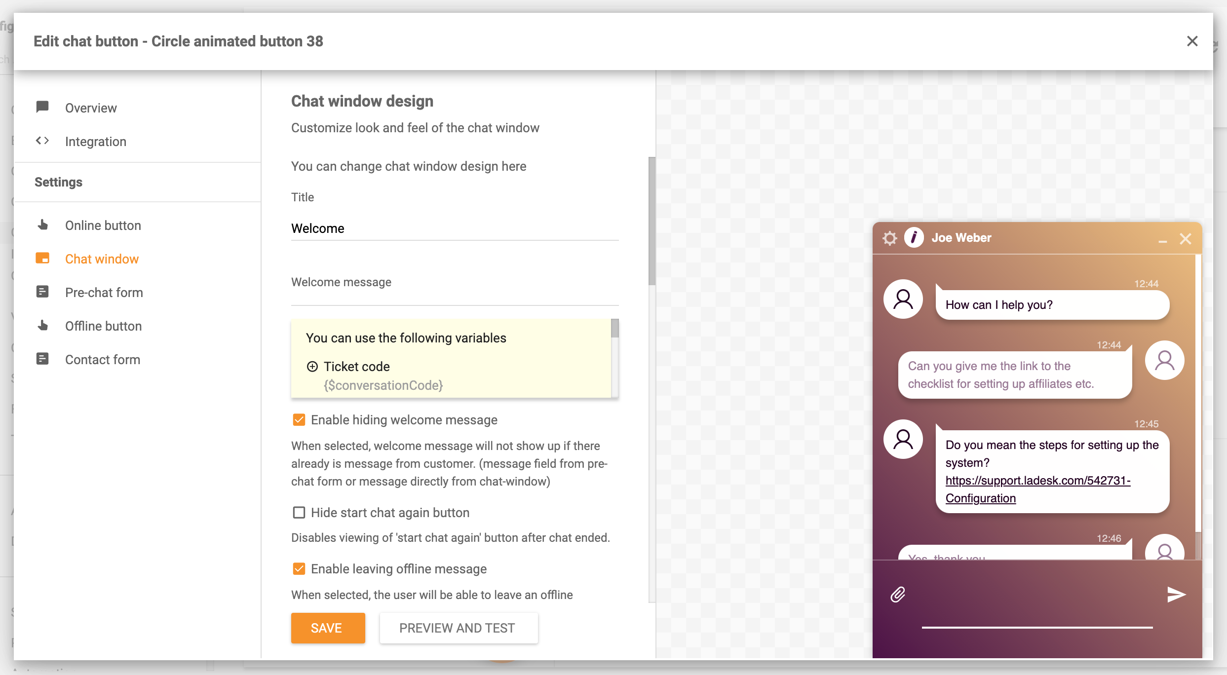 Chat-Fenster-Designoptionen