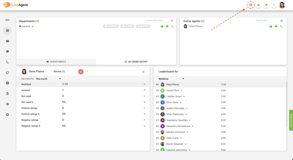 Klicken Sie auf die Schaltfläche mit dem Pluszeichen in LiveAgent