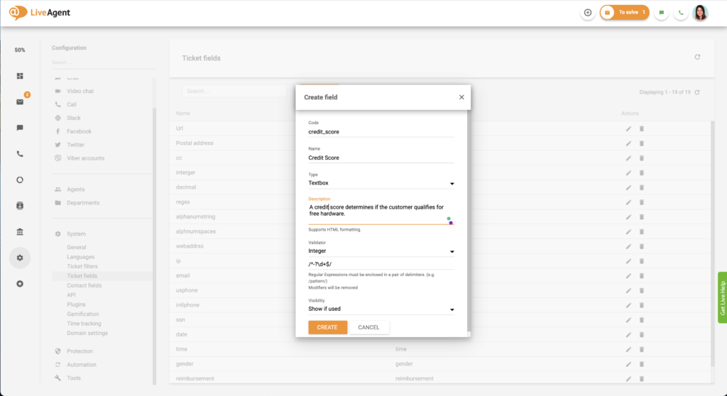 Erstellen eines Ticket-Feldes