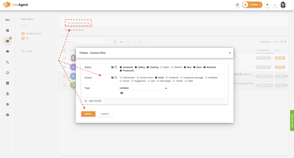 Optionen für benutzerdefinierte Filter